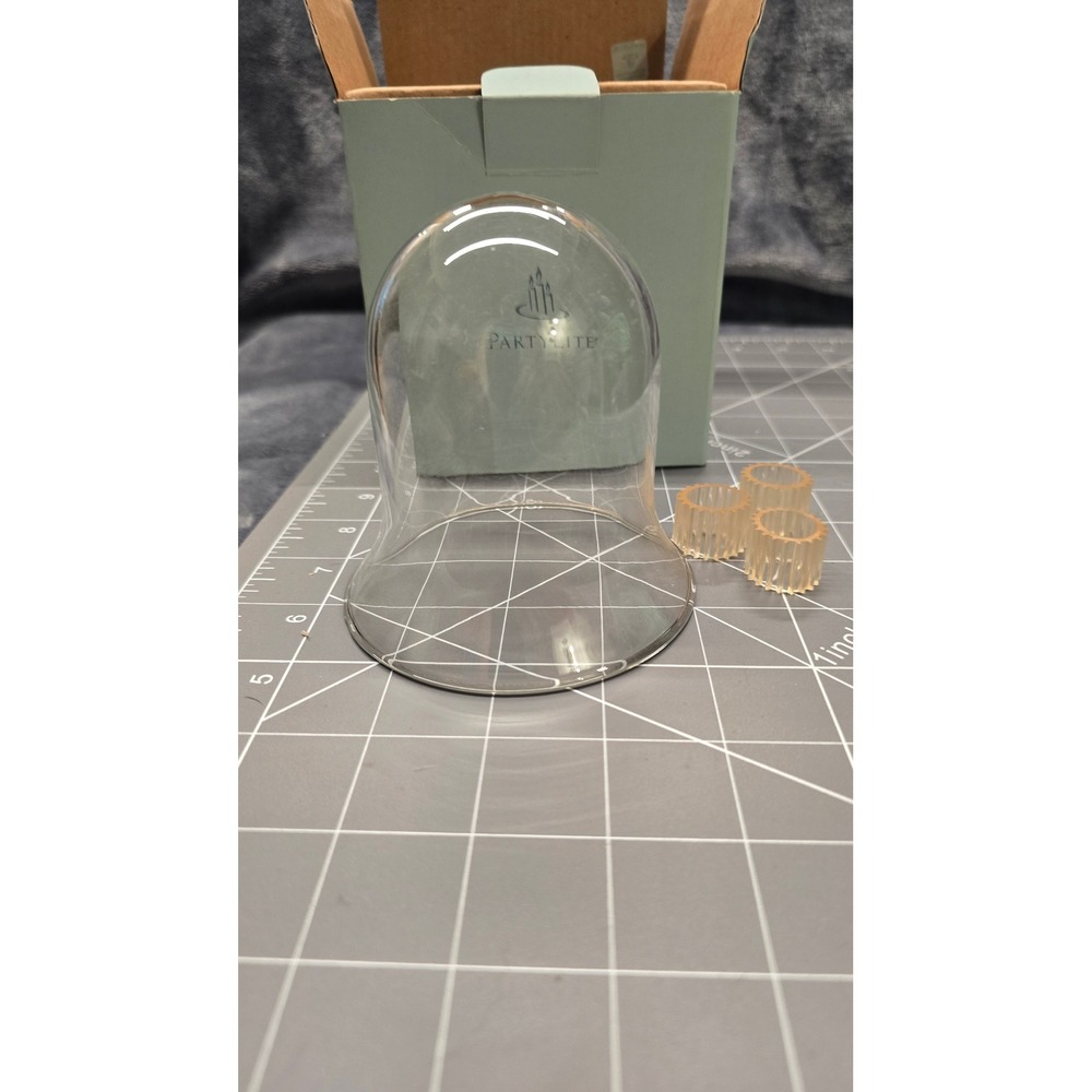 PartyLite Clear Glass Bell Hurricane Shade Cloche with 3 Peg Adapters P0444